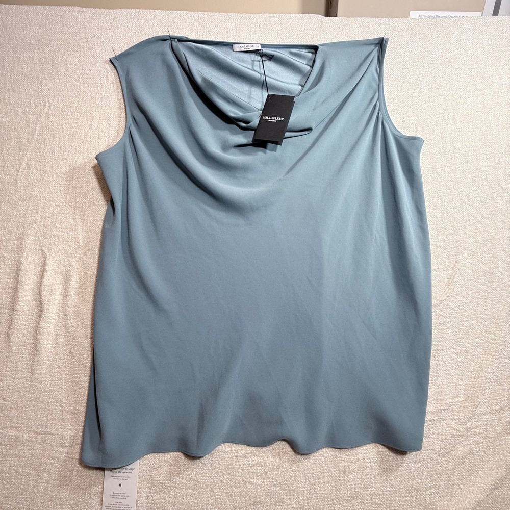 MM.LaFleur Rowling Top Waterfall Blue Cowl Neck Sleeveless Shell Size +3 NEW